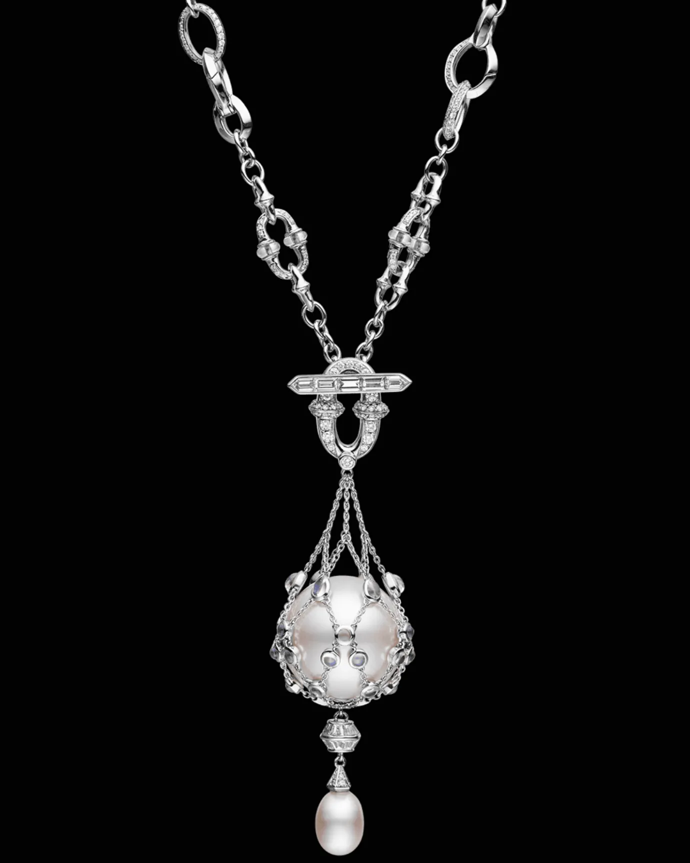 Necklaces & Pendants^Paspaley Moonstone Anchored Lavalier Pearl Necklace | 18mm Round Pearl, Moonstone, and White Gold WhiteGold
