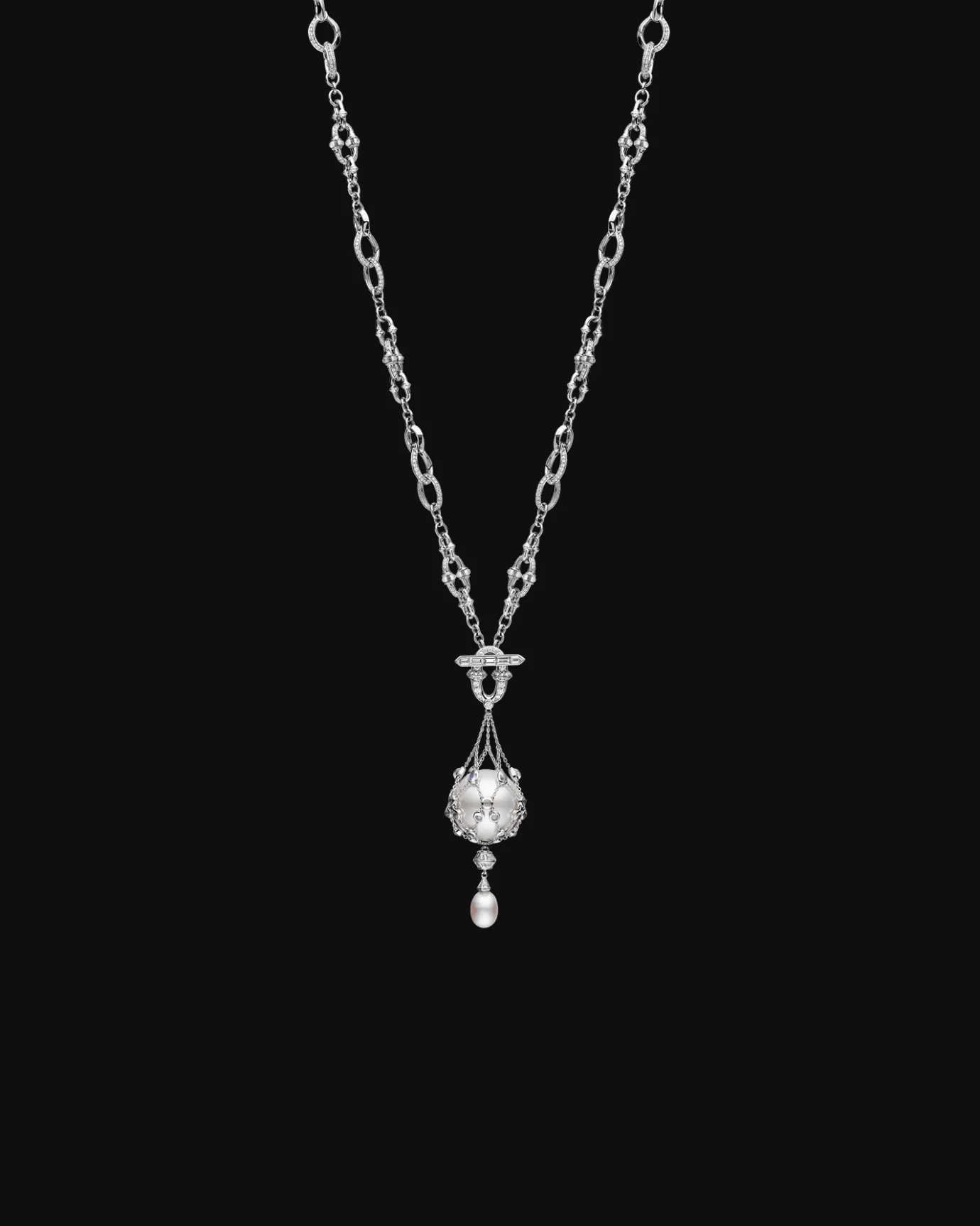 Necklaces & Pendants^Paspaley Moonstone Anchored Lavalier Pearl Necklace | 18mm Round Pearl, Moonstone, and White Gold WhiteGold
