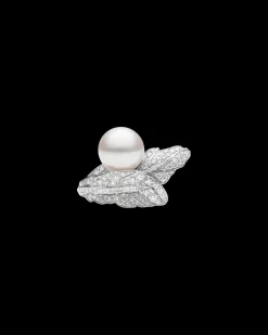Rings^Paspaley Night Bird Feather Pearl Ring | 15mm Round Pearl, Diamonds, and White Gold WhiteGold