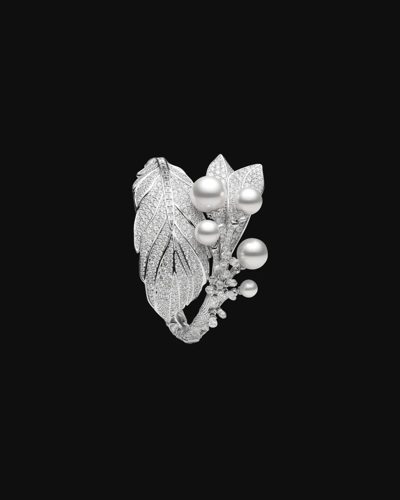 Bracelets^Paspaley Night Bird Single Feather Pearl Cuff | Round Pearls, Diamond, and White Gold WhiteGold