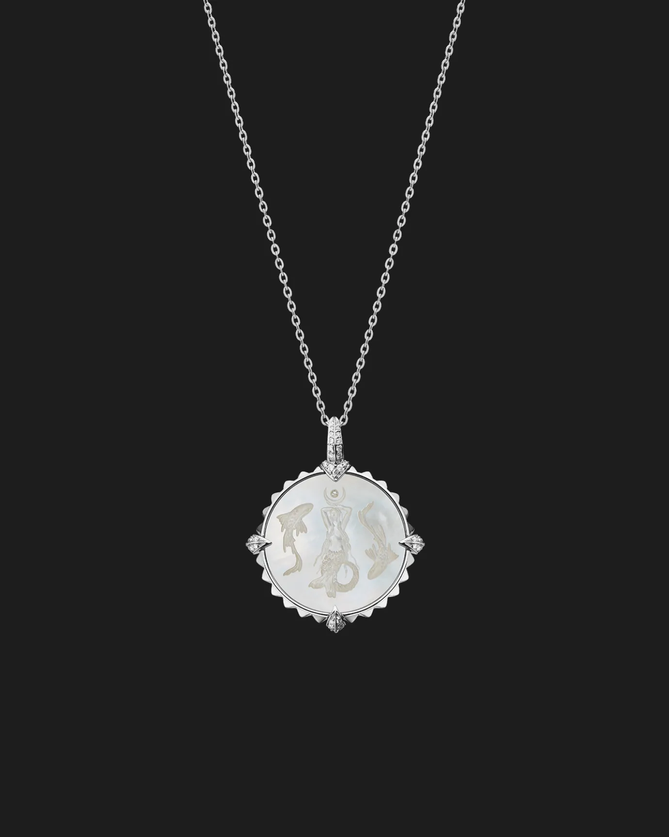 Chains, Charms & Accessories^Paspaley Pisces Coin Charm | Mother of Pearl, Diamonds, and White Gold WhiteGold
