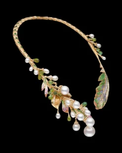 Necklaces & Pendants^Paspaley Rain Bird Feather Pearl Collier | 5-16mm Pearls, Gemstones, and Yellow Gold YellowGold