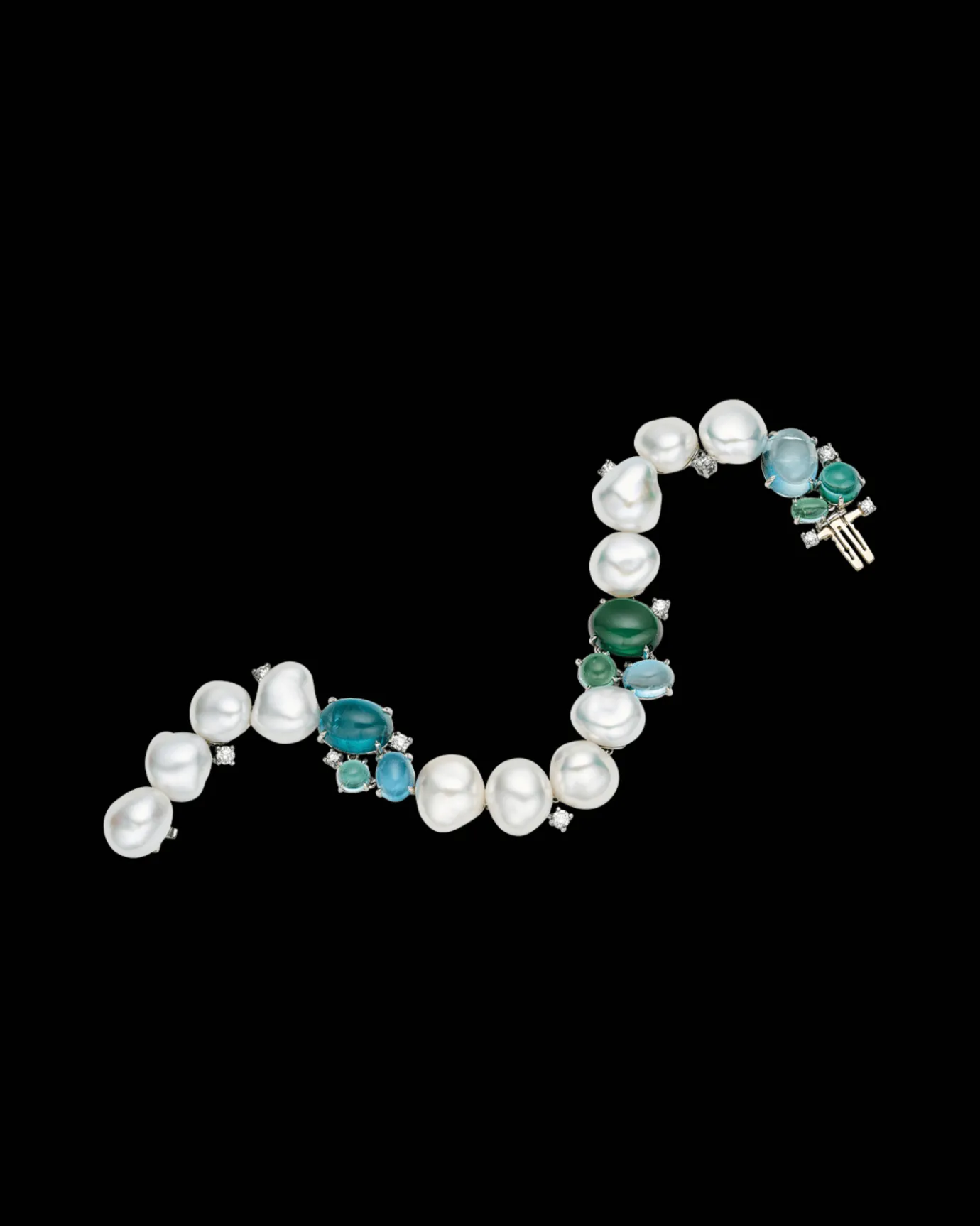 Bracelets^Paspaley Rockpool Pebble Pearl Bracelet | 10mm Keshi Pearls, Aquamarines, and Platinum