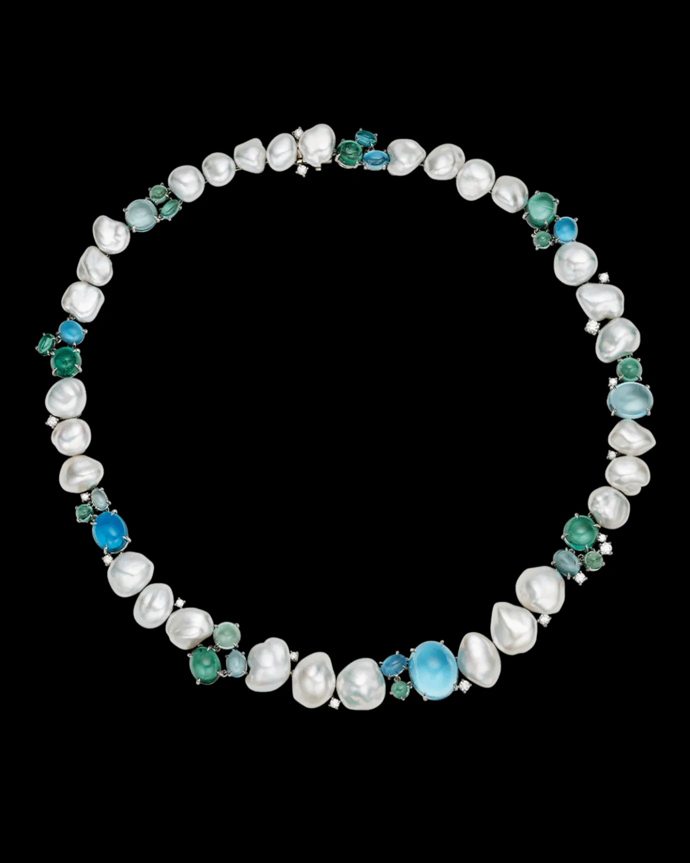 Necklaces & Pendants^Paspaley Rockpool Pebble Pearl Collier | 4-9mm Keshi Pearls, Aquamarines, and Platinum