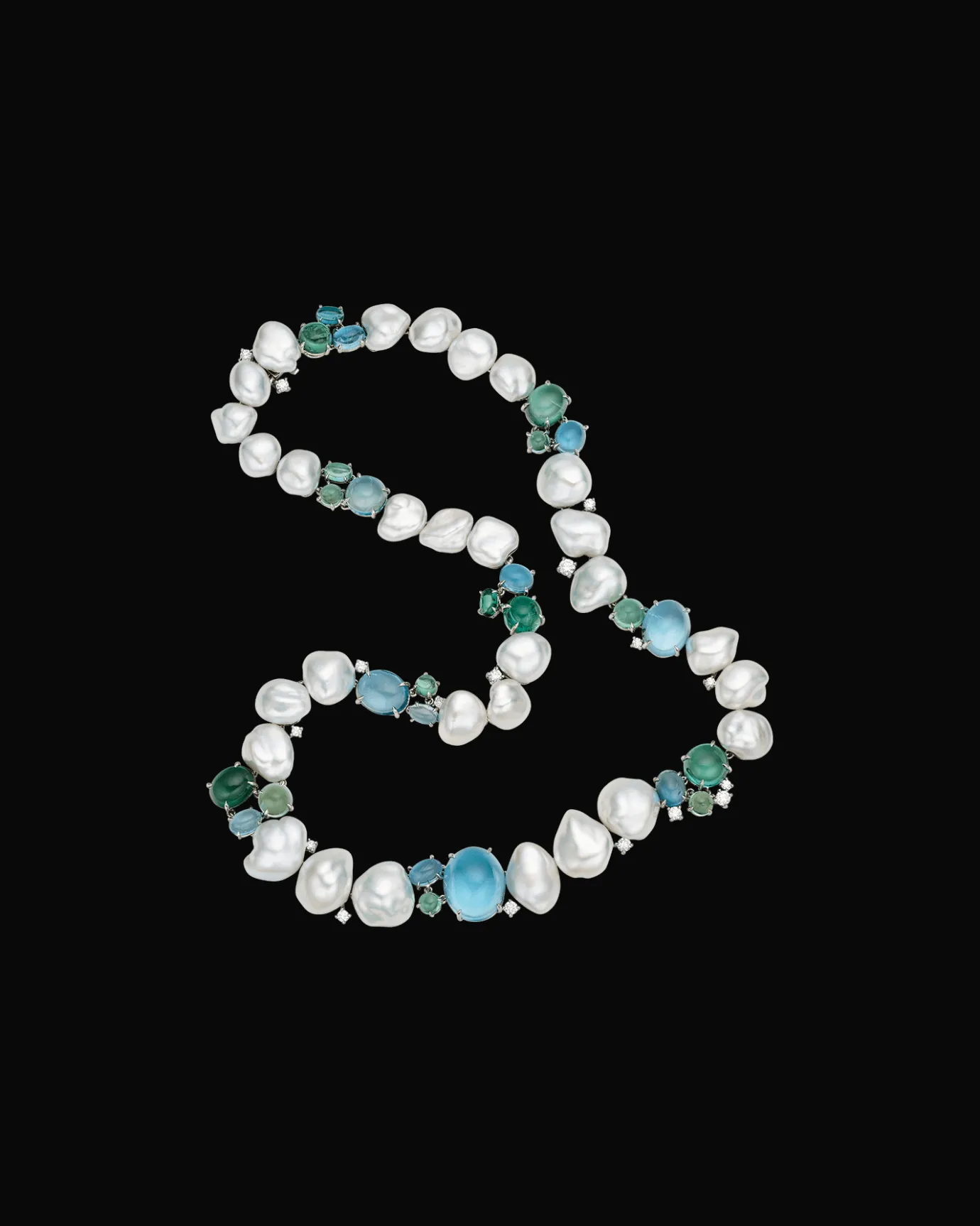 Necklaces & Pendants^Paspaley Rockpool Pebble Pearl Collier | 4-9mm Keshi Pearls, Aquamarines, and Platinum