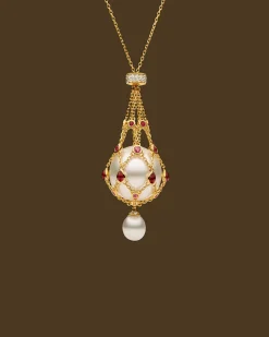 Necklaces & Pendants^Paspaley Ruby Lavalier Pearl Necklace | 15mm Button Pearl, Rubies, and Yellow Gold YellowGold