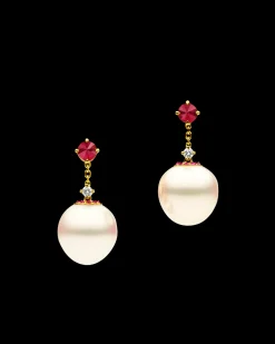 Earrings & Studs^Paspaley Ruby Touchstone Pearl Drop Earring | 12mm Triangle Pearls, Rubies, and Yellow Gold YellowGold