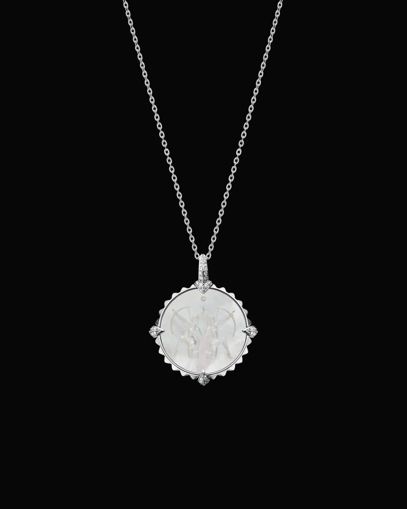 Chains, Charms & Accessories^Paspaley Sagittarius Coin Charm | Mother of Pearl, Diamonds, and White Gold WhiteGold