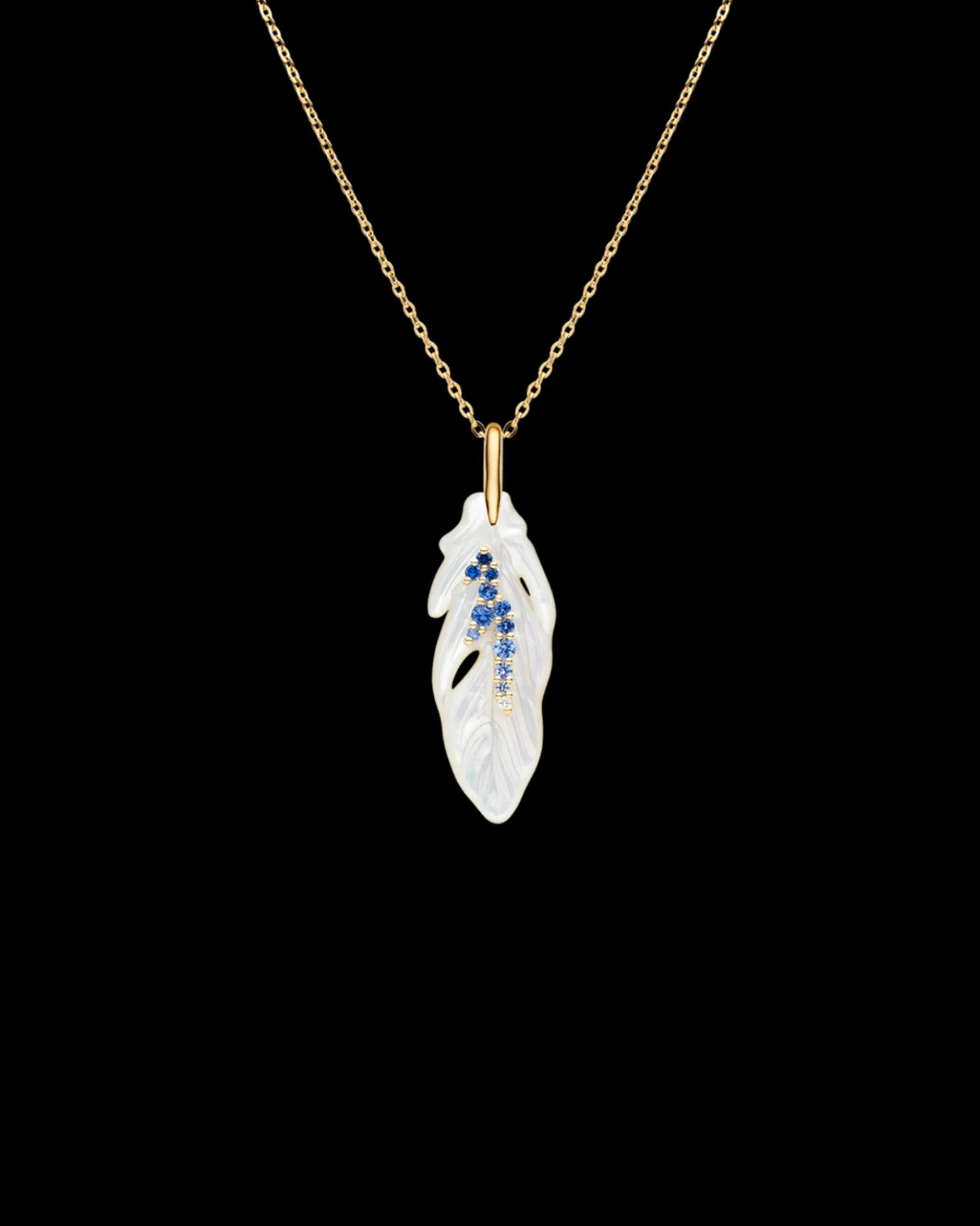 Necklaces & Pendants^Paspaley Single Feather Necklace | Mother of Pearl, Blue Sapphires, and Yellow Gold YellowGold