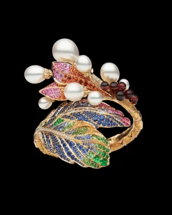 Bracelets^Paspaley Song Bird Double Feather Pearl Cuff | Drop Pearls, Gemstones, and Yellow Gold YellowGold