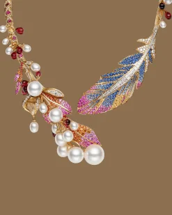 Necklaces & Pendants^Paspaley Song Bird Feather Pearl Collier | 5-16mm Pearls, Gemstones, and Yellow Gold YellowGold