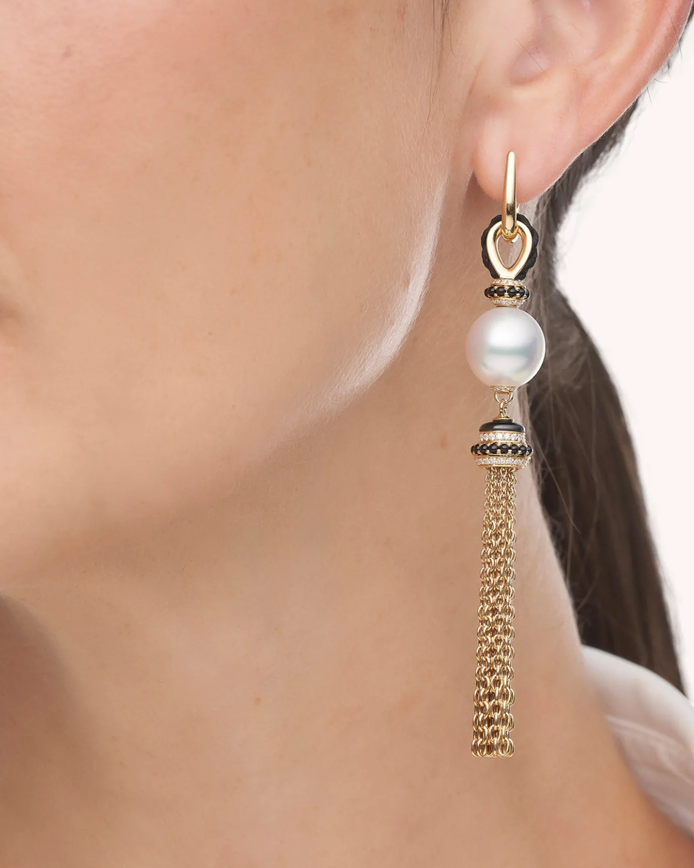 Earrings & Studs^Paspaley Tassel Pearl Earrings | 12mm Semi-Round Pearl, Black Spinel, and Yellow Gold YellowGold