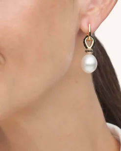 Earrings & Studs^Paspaley Thimble Drop Pearl Earrings | 12mm Oval Pearls, Black Spinel, and Yellow Gold YellowGold