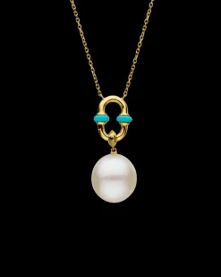 Necklaces & Pendants^Paspaley Turquoise Anchor Link Pearl Necklet | 13mm Oval Pearl, Turquoise, and Yellow Gold YellowGold