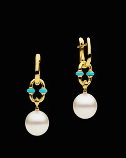 Chains, Charms & Accessories | Earrings & Studs^Paspaley Turquoise Anchor Link Pearl Earring Enhancers | 11mm Oval Pearls, Turquoise, and Yellow Gold YellowGold