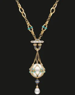 Necklaces & Pendants^Paspaley Turquoise Anchored Lavalier Pearl Necklace | 18mm Round Pearl, Blue Sapphire, and Yellow Gold YellowGold